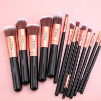 Rose Gold Vegan Hair Makeup Brush Set - 14pcs