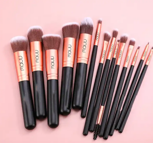 Rose Gold Vegan Hair Makeup Brush Set - 14pcs