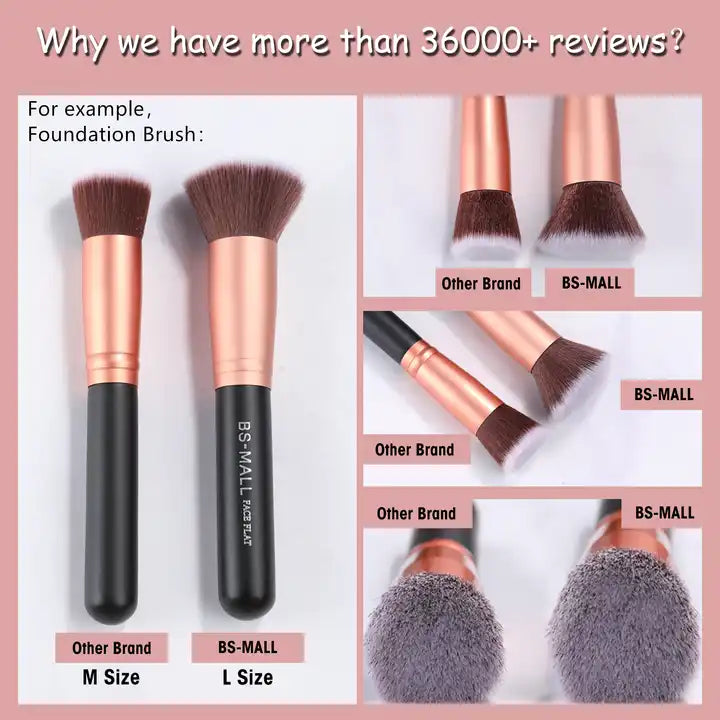 Rose Gold Vegan Hair Makeup Brush Set - 14pcs